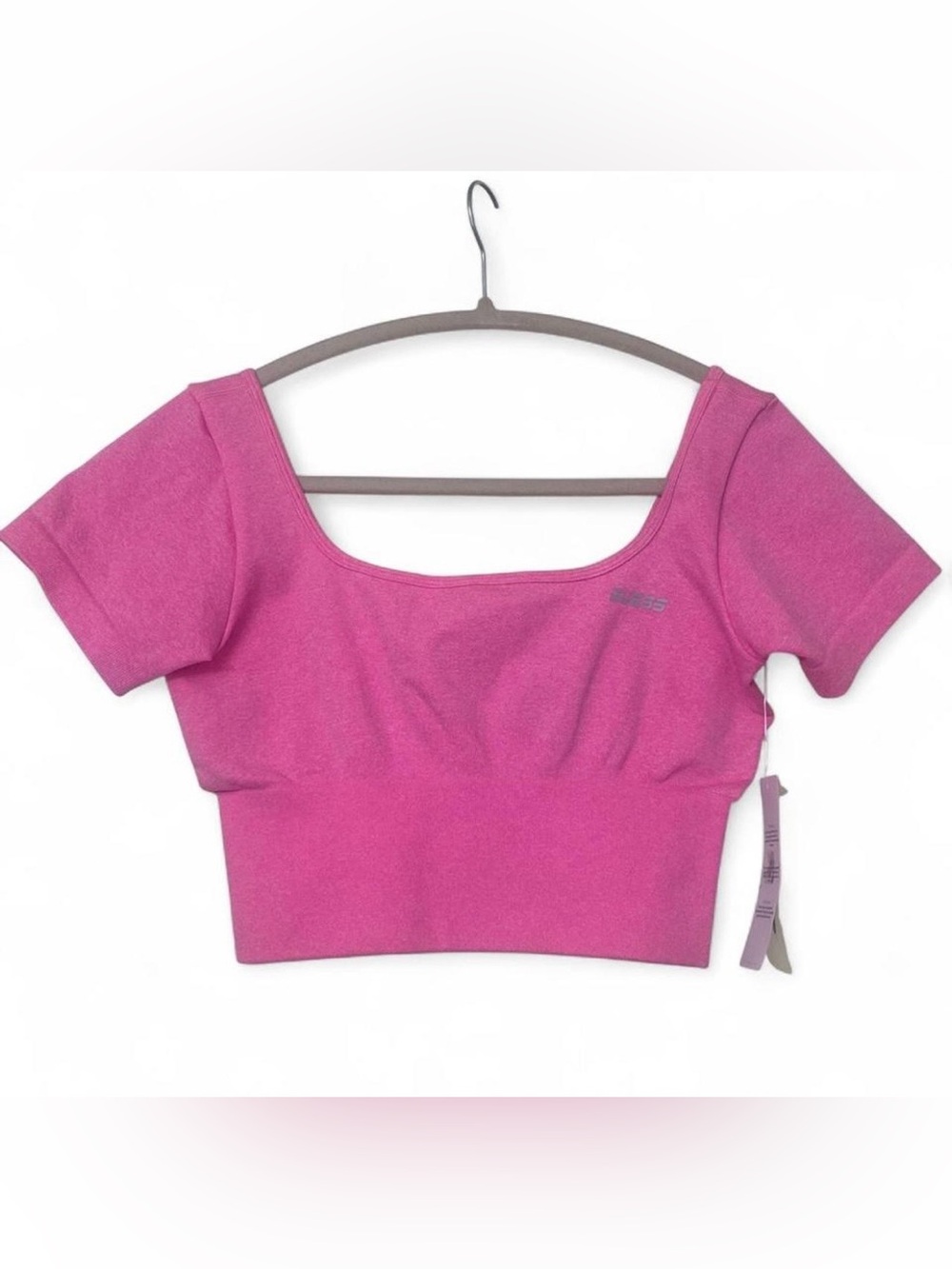 Pink Short Sleeve Scoop Neck Active Crop Top